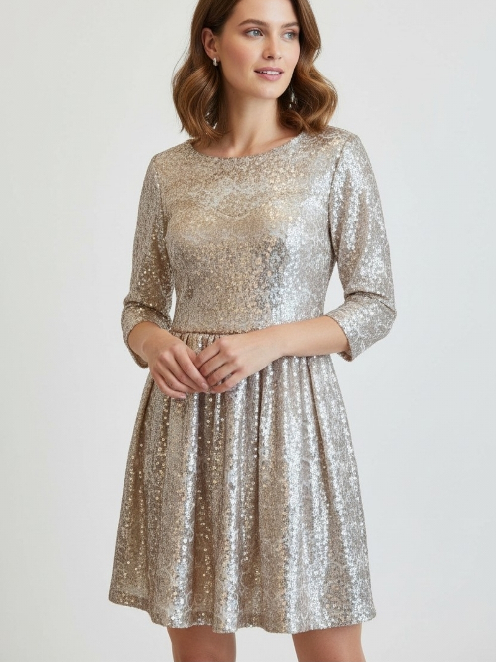 NEW! Gianni Bini Sequin Fit-and-Flare Party Dress in Champagne